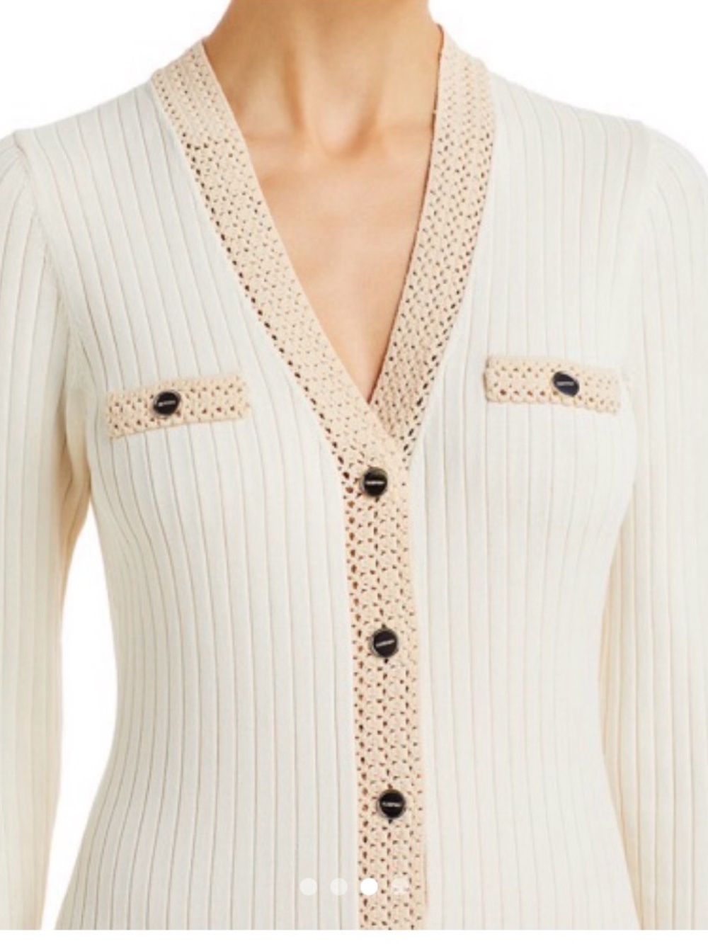 Sandro Cream Long Knit Maxi Dress with Blush Trim - Picture 2 of 3